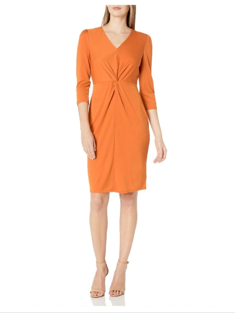 Lark & Ro Women's 3/4 Sleeve Matte Jersey Twist Front Dress Mustard Yellow XS